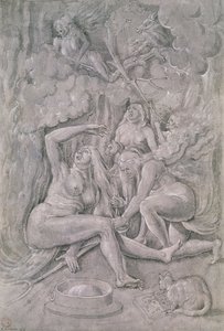 魔女の安息日、1515年頃（紙にペンとインクとガッシュ） 作： Hans Baldung Grien